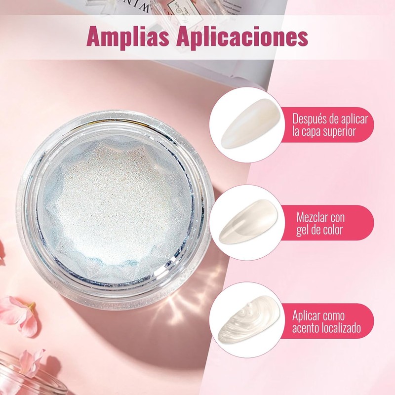CHERIMOYA Polvo para Uñas Efecto Metálico Luz de Luna con