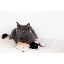 Pearhead Pet Interactive Plush, Chew, and Catnip Sushi & Soy Sauce Cat Toys, Set of 2, Owner Playtime Accessory, Must Have Kitten Accessories