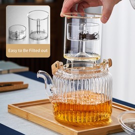 Glass Teapot with 2 Infusers 1100ml/37.2 fl oz, Heat-Resistant Borosilicate Glass Tea Pot with Infuser for Loose Leaf Tea, Stovetop Safe, Teapot with Steaming and Boiling Infuser