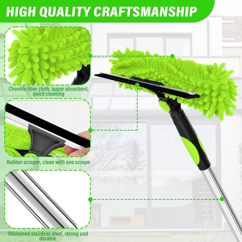RIZENCE 4.5M/14.7ft Window Cleaning Squeegee Tools, 3-in-1 Window Washing Kit