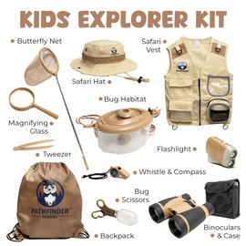 Kids Bug Catching Kit - Complete Explorer Kit with Safari Vest, Hat & More - Cute Dress-Up Safari Costume, or Zoo Keeper - Outdoor Explorer Set & Bug Toys for 3-12 Year Old Boys Girls + Adventure Book