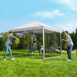 VIVOHOME 10x10ft Easy Pop-Up Canopy, Outdoor Screen Tent with Mosquito Netting, 2 Zipper Doors, and Roller Bag for Yard Camping Picnic Party Events, White