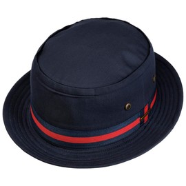 Stetson Classic Band Pork Pie Fabric Hat Summer Hat Sun Hat Pork Pie Hat Men Cotton Hat with Grosgrain Ribbon Spring Summer, darkblue