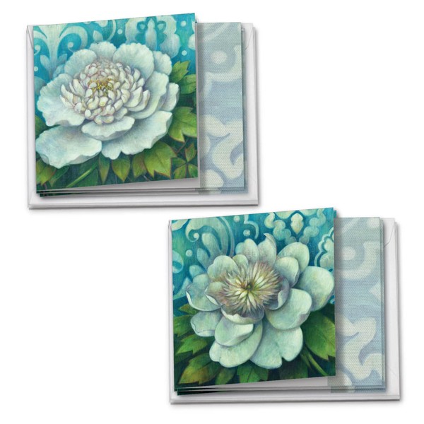 12 Assorted 'Blue Magnolia' Blank All Occasions Note Cards (4? x 5-1/8?) - Beautifully Painted White Flowers in Full Bloom W/Envelopes - Variety Box of Everyday Holiday Notecards MQ4594OCB-B6x2