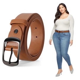 JASGOOD - Cinturón de piel para mujer, talla grande, color negro, casual, para jeans, con hebilla de metal, Brown-gun Black, Fit Waist Size 48''-52''