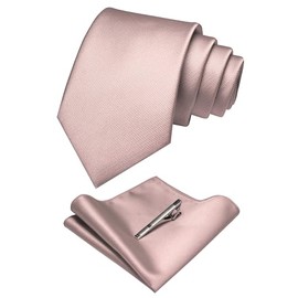 RBOCOTT Rose Gold Silk Tie and Pocket Square, Necktie Tie Clip Set for Men (85)