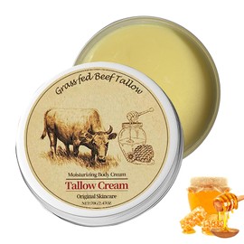 Beef Tallow and Honey Balm Face Moisturizer, Natural Skincare Cream for Dry and Sensitive Skin, Ultra Hydrating Tallow Cream with Honey Beeswax for Body(70g/2.47oz)