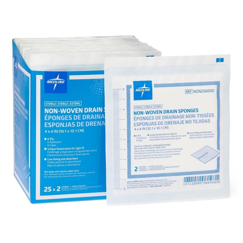 Medline Gauze Sponge 4'' X 4'' Drain 6 Ply, NON256000