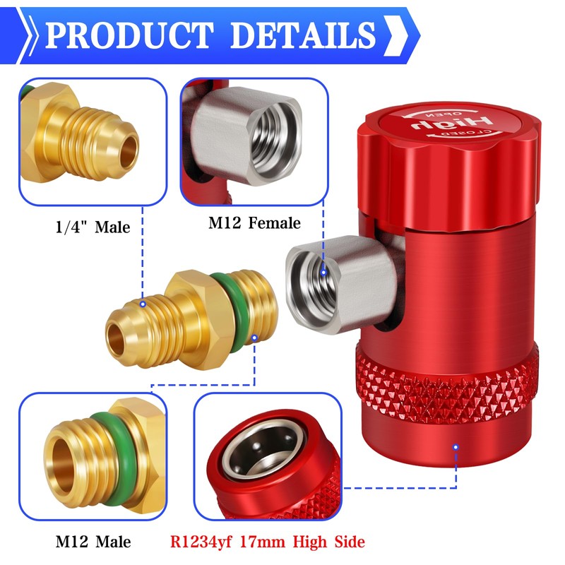 R1234yf Adapter, Adjustable 1234yf Adapter, High/Low Pressure Side R1234yf Quick