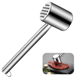 MPXEAVG Meat Tenderiser Made of 304 Stainless Steel, Cutlet Tenderiser, Meat Hammer, Double-Sided Silver Meat Hammer, Long Meat Hammer for Cutlets, Beef, Chicken, Chops, Dishwasher Safe