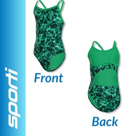 Sporti Girls' Athletic One Piece Swimsuit – Chlorine-Resistant Training Suit, Thin Straps, Comfortable Fit, Moderate Coverage, UPF 50+ Swimwear for Competitive Swim Team - Green - 24