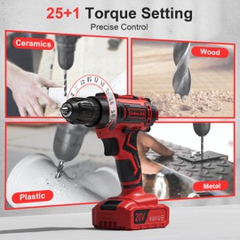 Cordless Drill, 20V Power Drill, Double 2000mAh Batteries Electric Drills, Cordless Drills with Battery and Charger, 3/8" Keyless Chuck Battery Screwdriver with 25+1 Max 370 In-lb Torque, 42Pcs Bits
