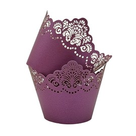 KOSTOO 50pcs Hollow Out Crown Baking Paper Lace Laser Cut Baking Cups Muffin for Wedding Party Birthday Decoration Dark Purple