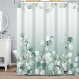 Renaiss 72x72 Inches Green Leaves Shower Curtain Watercolor Eucalyptus Leaves Sage Spring Leaf Plant Shower Curtains for Bathroom Bathtub Home Decor Waterproof Polyester Fabric with Hooks