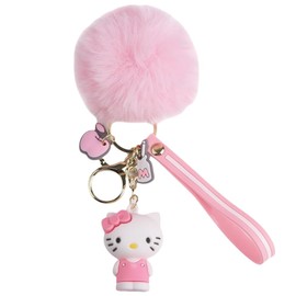 LQIOACU 1 x plush key ring, H Kitty key ring, bag charms, key ring, pink, multicoloured