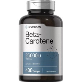 Horbäach Beta Carotene 25000 iu Softgels | 7,500 mcg | 400 Count | Non-GMO | by Horbaach