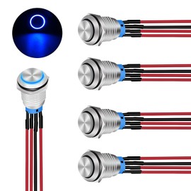 Nilight 12mm Push Button Switch 5PCS with Pre Wired Harness 12V 24V Stainless Steel Self Locking Latching LED Round Switches SPDT 4Pin Waterproof Metal for Boats Cars Truck