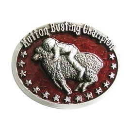JEAN'S FRIEND Vintage Style Red Enamel Mutton Busting Cowboy Cowgirl Wildlife Belt Buckle also Stock in the US