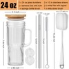 ALINK 24oz Ribbed Glass Cups with Bamboo Lids and Straws,