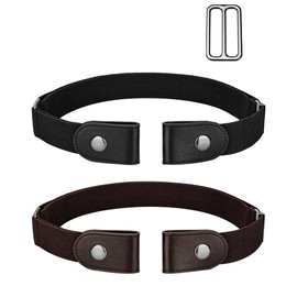 maikun 2 Pack Buckle Free Belt, Black stretch belt, Buckleless Belt Women No buckle Belt,Black + Redbrown, Waist size 24-50''