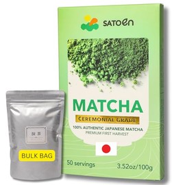SATOEN GROUP Auténtico polvo de matcha japonés de grado ceremonial Satoen, 100 g (3,52 oz) - Polvo de té verde matcha de grado ceremonial de la...    