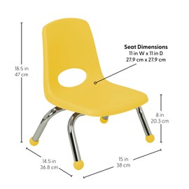 FDP 8" School Stack Chair,Stacking Student Seat with Chromed Steel Legs and Ball Glides; for Daycare, Preschool and Homeschool - Yellow (2-Pack), 15407-YE