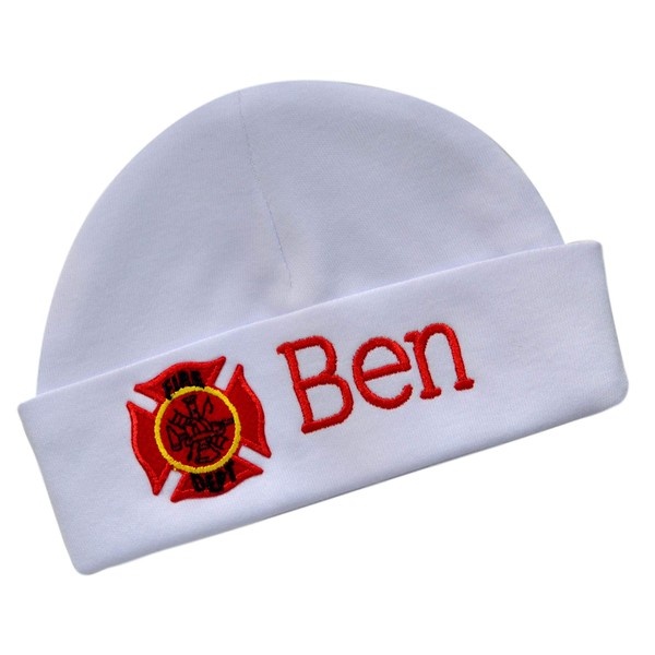 Personalized Baby Hat Custom Embroidered Keepsake Firefighter Shower Gift (0-3