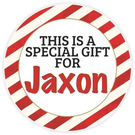 This is a Gift for Jaxon - 100 Pack Circle Stickers 3 Inch - Candy Cane Merry Christmas Gift Tag Present Tree Holiday Custom Name Santa Claus