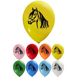 Party Zone Horse Balloons – 12”Latex in Standard Assorted Colors – 2 Sided Print (16 Pieces) For Birthday Parties or Any Occasion Event – Air or Helium May Be Used Party Décor Decoration