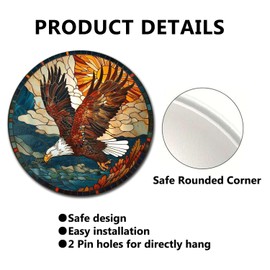 Lygond Metal Sign Tin Sign Circular Stained Glass American Bald Eagle Bathroom Signs for Home for Garden 12×12 Inches