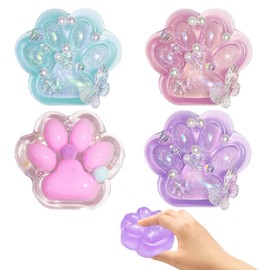 4PCS Cat Paw Squishy Toys, Sparkling Powder Taba Squishy Cute Fufu Cat Paw, Kawaii Pressure-Relief Toy for Kids & Adults