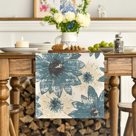 Artoid Mode Blue Retro Daisy Spring Table Runner, Seasonal Vintage Kitchen Dining Table Decoration for Home Party Decor 13x120 Inch
