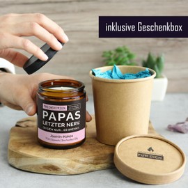 Lustige Duftkerze mit Spruch für Papa | Handgemacht aus Sojawachs | In Geschenkbox | Nachhaltiges Valentinsgeschenk | Geschenkidee Geburtstag Vater, Bester Papap zum Vatertag |Jasmin-Kokos