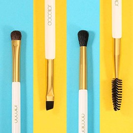 Docolor Duo Cepillo de Cejas con Pincel de Sombra de Ojos, Pincel de Cejas en Ángulo Profesional de 2 Piezas y Cepillo Spoolie con Brocha de Sombra de Ojos y Brocha de Mezcla（blanco/dorado）