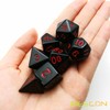 Bescon Polyhedral Dice Set Opaque Black with Red Numbers, Black