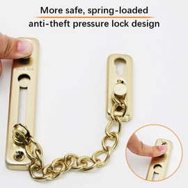 Stainless Steel Door Chain, Security Chain for Door Lock with 4 Screws, Door Chain with Latch Protection, Door Chain, Sliding Chains for Home, Apartment, Hotel, Bedroom, Window (Gold)