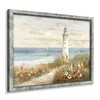 Lighthouse Framed Wooden Wall Art: Beach Artwork Abstract Ocean Painting