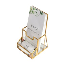 Feyarl Gold Flyer Stand Brochure Holder Business Card Holder Brochure Holder Glass Brochures Cards Advertising Holder Glass Display Stand for Business Cards Brochures Magazines Literature Display