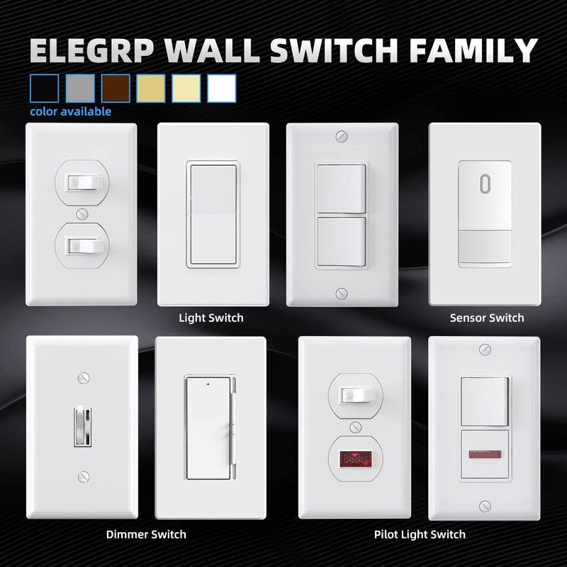 ELEGRP Matte White Single Pole Decors Light Switch with Plate