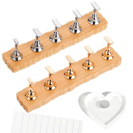 Corconess Press On Nail Stand Set, Wooden Nail Stand With A Heart Shape Acrylic Nail Stand, Nail Holder For Painting Nails with Sticky Tapes, Nail Art Display Nail Practice For Home Salon