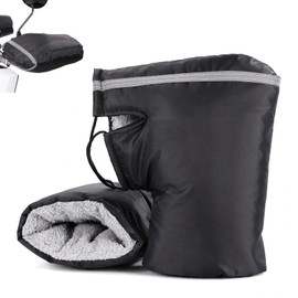 Zephanor Motorcycle Handlebar Muffs, Windproof Waterproof Motorbike Hand Warmer Gloves, Thickened Fleece Thermal Mitten Cover with Reflective Strip, for Scooter and Snowmobile-Black