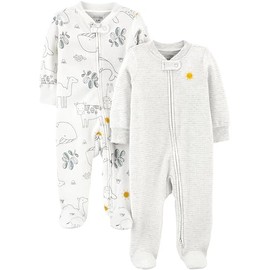 Simple Joys by Carter's - Paquete de 2 unidades, unisex, con cremallera de 2 vías, para dormir y jugar, animal/sol, 6-9 meses