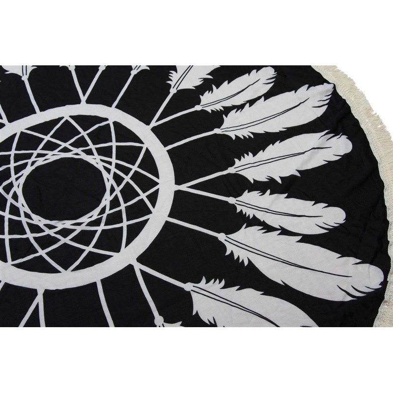 styleBREAKER round beach towel with dreamcatcher and feather print, fringing,