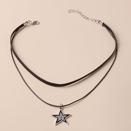 Caiyao Star Pendant Vintage Necklace Punk Star Choker Rock Roll Guitar Layered Necklace for Women Men Eboy Egirl Bar Party Jewelry Accessories-Necklace