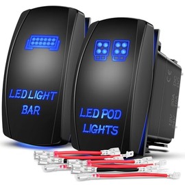 Nilight Nilight 2 Pack Led Pod Lights Rocker Switch Light Bar 5 Pin Laser On Off SPST Switches 20A/12V 10A/24V Blue with Jumper Wires Set for Cars Trucks RVs