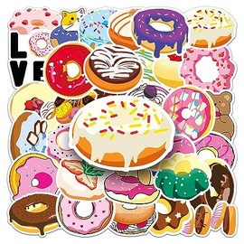 50 Pcs Donuts Stickers for Skateboard,Suitcase,Water Bottle,Laptop,Bike,Guitar,Scrapbook,Luggage,Motorcycle,Cute Food Waterproof Stickers,Sweet Doughnuts Vinyl Sticker,Gift for Kids Girls