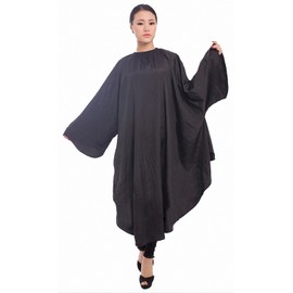 Professional Salon Client Hair Cutting Cape Gown, Barber Haircut Cape with Sleeves - Black