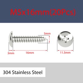 MOOPW Round Head Wood Screws - 304 Stainless Steel Phillips Mushroom Head Screws Full Thread Self Tapping Screws M3 M4 M5 M6