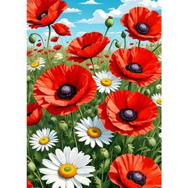GDYEEH DIY Poppies 5D Diamond Art Kits, Round Full Drill Sparkling Chamomile Diamond Painting Picture, Colorful Flowers Painting by Numbers Art Kits for Adults Beginners Home Wall Decor 12x16 inch
