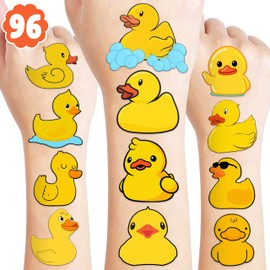 8 Sheets (96PCS) Rubber Duck Temporary Tattoos Birthday Party Decorations Supplies Tattoos Stickers Cute Party Favors Kids Girls Boys Gifts Classroom School Prizes Themed